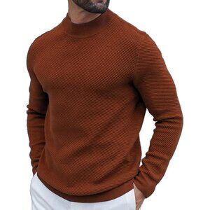 Coofandy Men Terracotta Mock Turtleneck Knitted Half Neck Pullover Sweaters